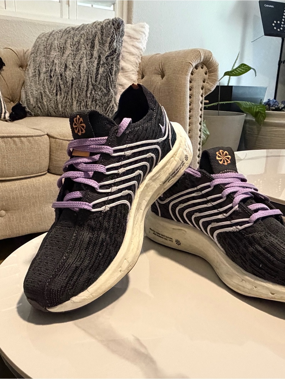 Nike Black Knit Running Sneakers with Purple Laces